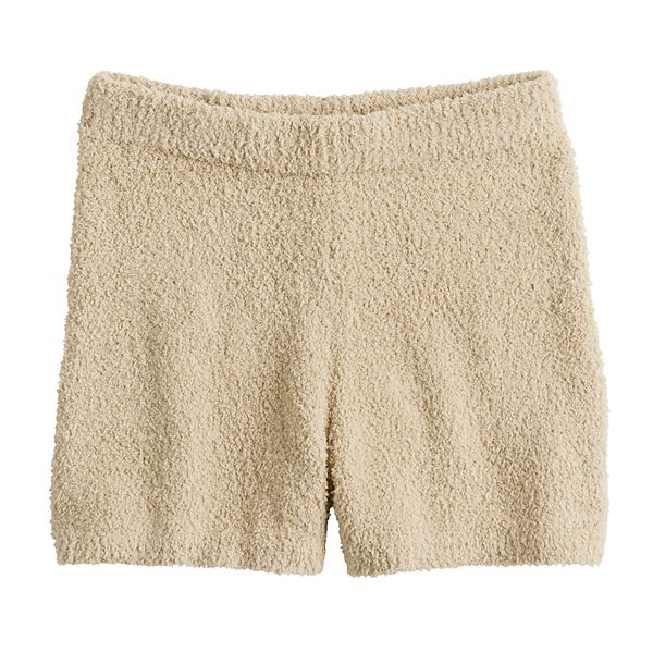 Girls 7-16 Mini Society Cozy Teddy Yarn Shorts - Tan (SMALL)