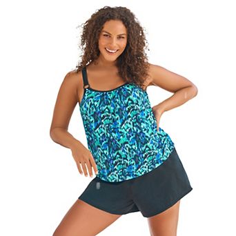 Swim 365 Women's Plus Size Tank Overlay Swim Romper