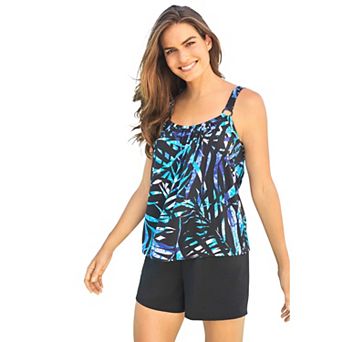 Swim 365 Women's Plus Size Tank Overlay Swim Romper