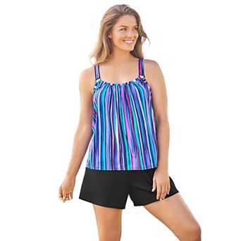 Swim 365 Women's Plus Size Tank Overlay Swim Romper