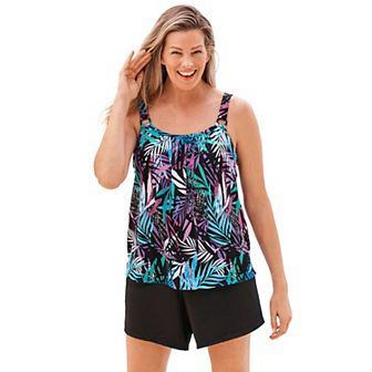 Swim 365 Women's Plus Size Tank Overlay Swim Romper