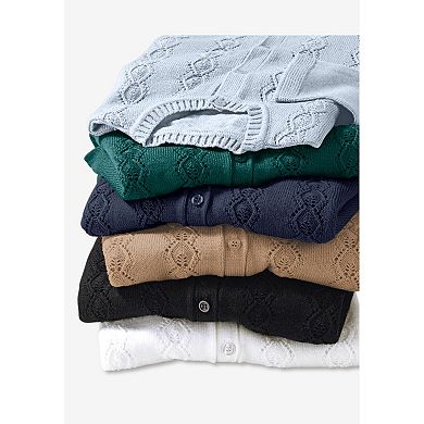Woman Within Plus Size Long-Sleeve Pointelle Cardigan