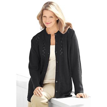 Woman Within Plus Size Long-Sleeve Pointelle Cardigan