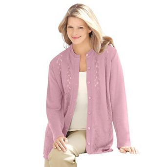 Woman Within Plus Size Long-Sleeve Pointelle Cardigan