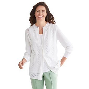 Woman Within Plus Size Long-Sleeve Pointelle Cardigan