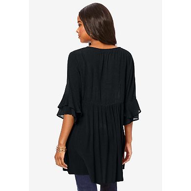 Roaman's Women's Plus Size Flutter Sleeve Big Shirt Tunic