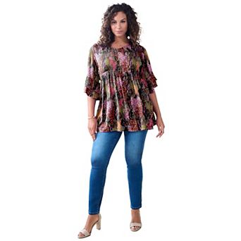 Roaman's Women's Plus Size Hand Crinkled Flutter Sleeve Tunic