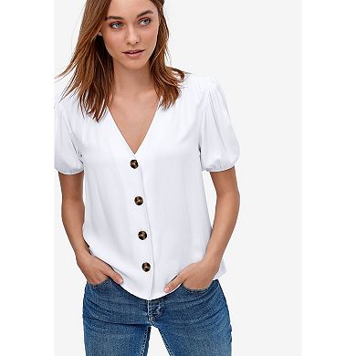 Ellos Plus Size Contrast Button-Front Blouse