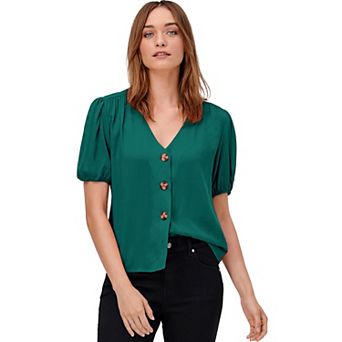 ellos Plus Size Contrast Button-Front Blouse