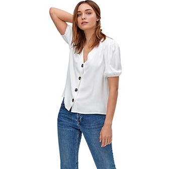 ellos Plus Size Contrast Button-Front Blouse