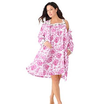 Only Necessities Plus Size Short 2 pc Cabbage-Rose Peignoir Set