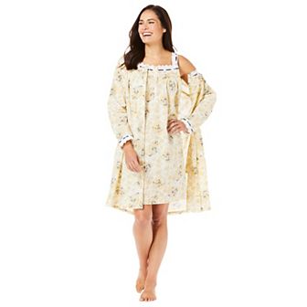 Only Necessities Plus Size Short 2 pc Cabbage-Rose Peignoir Set