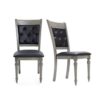 LuxenHome Modern Gray Rubberwood And Upholstered Black Dining Chair, Set Of 2
