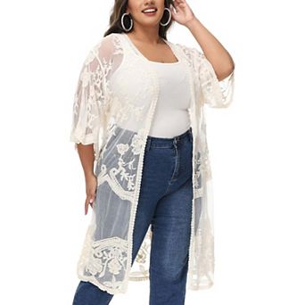Women's Plus Size Lace Cardigan Floral Crochet Kimono