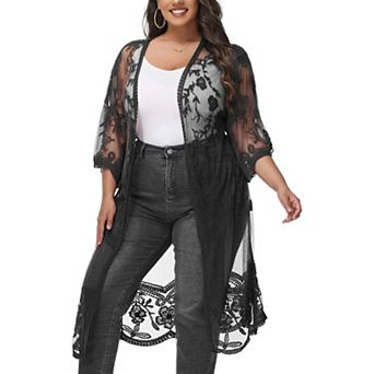 Women's Plus Size Lace Cardigan Floral Crochet Kimono