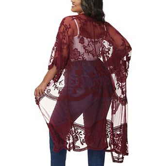 Women's Plus Size Lace Cardigan Floral Crochet Kimono
