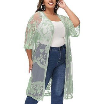 Women's Plus Size Lace Cardigan Floral Crochet Kimono