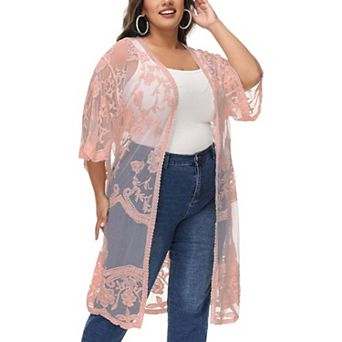 Women's Plus Size Lace Cardigan Floral Crochet Kimono