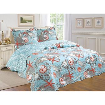 3 pc Cotton Blend Reversible Quilt Set