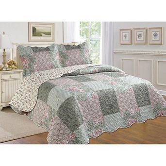 3 pc Cotton Blend Reversible Quilt Set