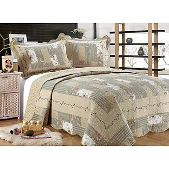 3 pc Cotton Blend Reversible Quilt Set