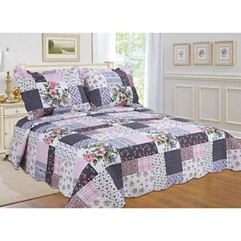 3 pc Cotton Blend Reversible Quilt Set