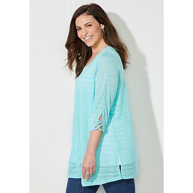 Catherines Women's Plus Size Shadow Stripe Cardigan