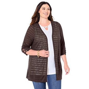 Catherines Women's Plus Size Shadowstripe Burnout Cardigan