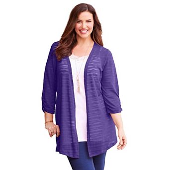 Catherines Women's Plus Size Shadow Stripe Cardigan