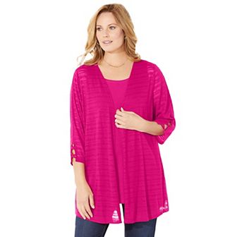 Catherines Women's Plus Size Shadow Stripe Cardigan