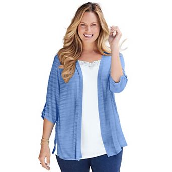 Catherines Women's Plus Size Shadow Stripe Cardigan