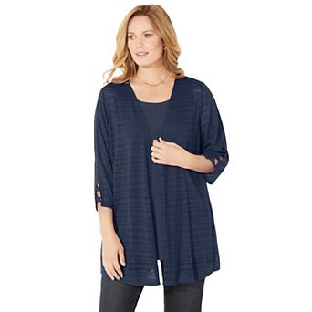 Catherines Women's Plus Size Shadow Stripe Cardigan