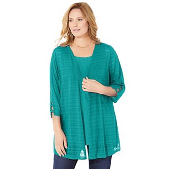 Catherines Women's Plus Size Shadow Stripe Cardigan