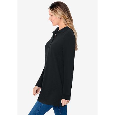 Woman Within Plus Size Long-Sleeve Polo Shirt