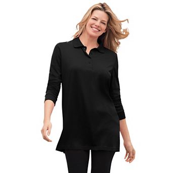 Woman Within Plus Size Long-Sleeve Polo Shirt