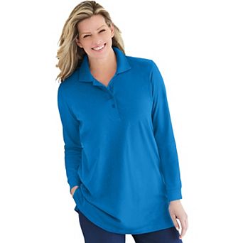 Woman Within Plus Size Long-Sleeve Polo Shirt