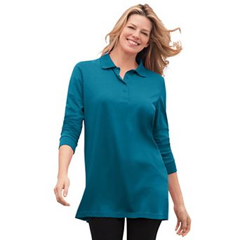Woman Within Plus Size Long-Sleeve Polo Shirt