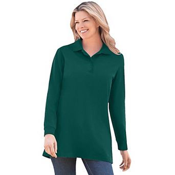 Woman Within Plus Size Long-Sleeve Polo Shirt