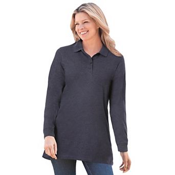Woman Within Plus Size Long-Sleeve Polo Shirt