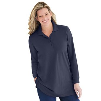 Woman Within Plus Size Long-Sleeve Polo Shirt