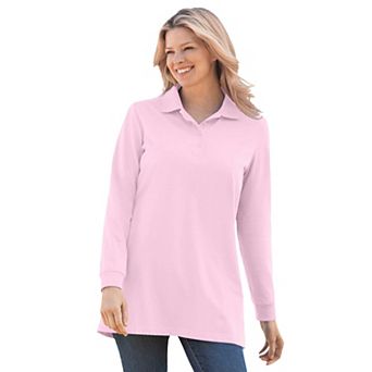 Woman Within Plus Size Long-Sleeve Polo Shirt