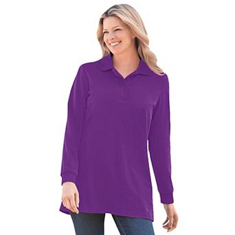 Woman Within Plus Size Long-Sleeve Polo Shirt