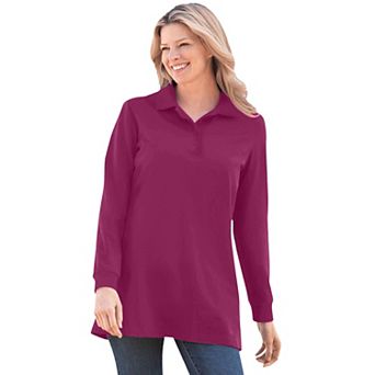 Woman Within Plus Size Long-Sleeve Polo Shirt