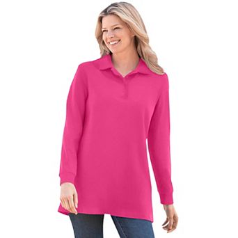 Woman Within Plus Size Long-Sleeve Polo Shirt