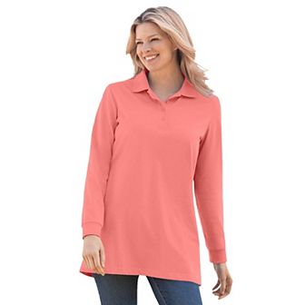 Woman Within Plus Size Long-Sleeve Polo Shirt