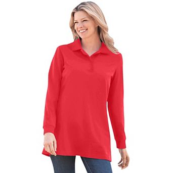 Woman Within Plus Size Long-Sleeve Polo Shirt