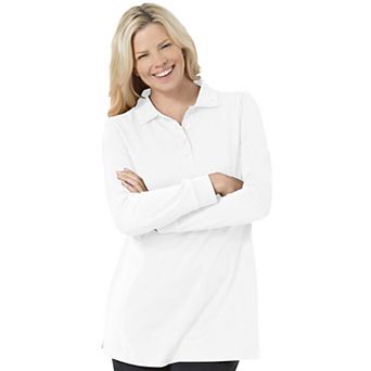 Woman Within Plus Size Long-Sleeve Polo Shirt