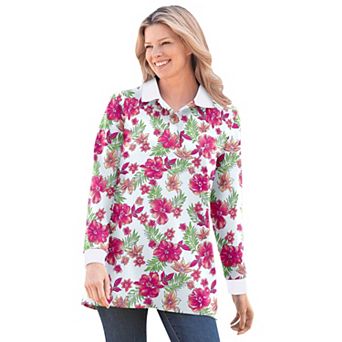 Woman Within Plus Size Long-Sleeve Polo Shirt