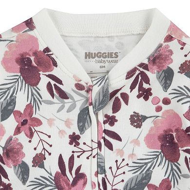 Newborn Baby Girls Huggies Babywear® Organic Sleep & Play 2-Way Zip Floral Coveralls