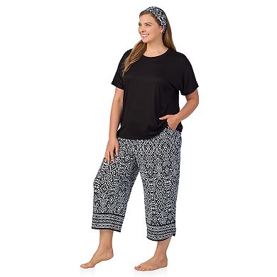 Plus Size Cuddl Duds® 2-pc. Pajama Crewneck Top & Pajama Capri Pants Set with Matching Headband